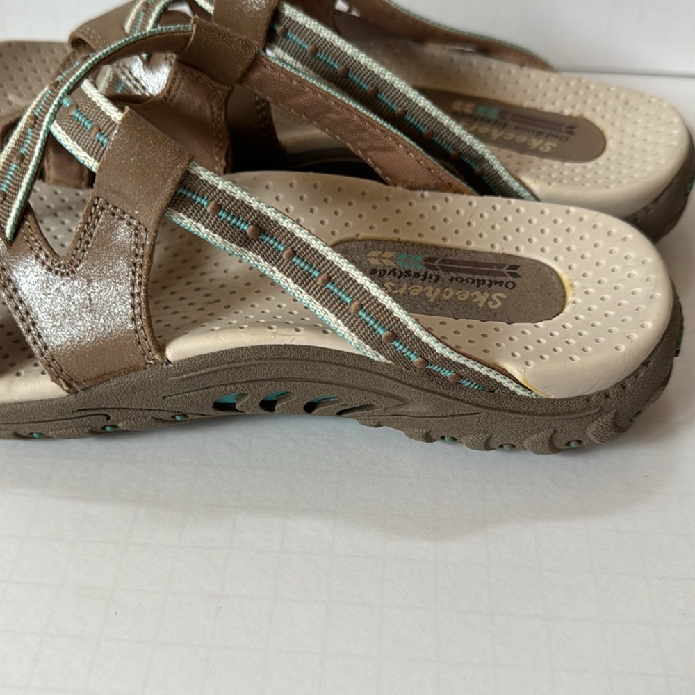 Skechers Reggae Sandals Thong Beige & Turquoise - Picture 5 of 15